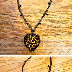 Large leopard print gold Betsey Johnson heart necklac Excellent used condition